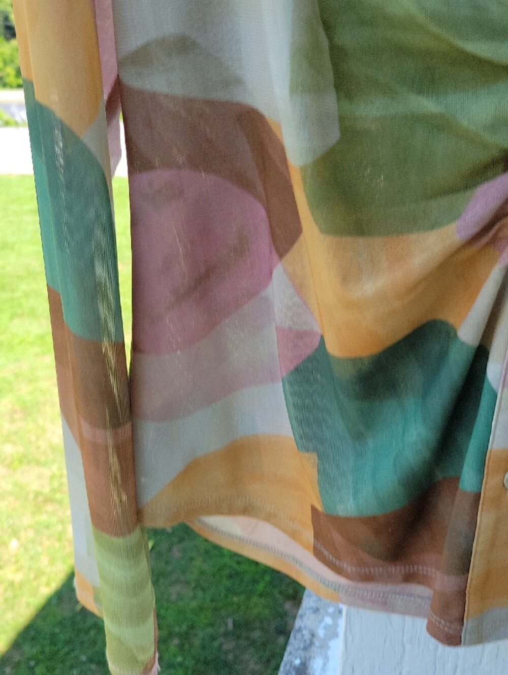 DR2 Multicolor Abstract Ruched Button-Front Blouse - Picture 6 of 9